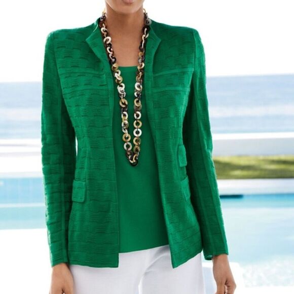Misook Jackets & Blazers - Misook Lilly Textured Jacket Cardigan Open Front Size Small Kelly Green